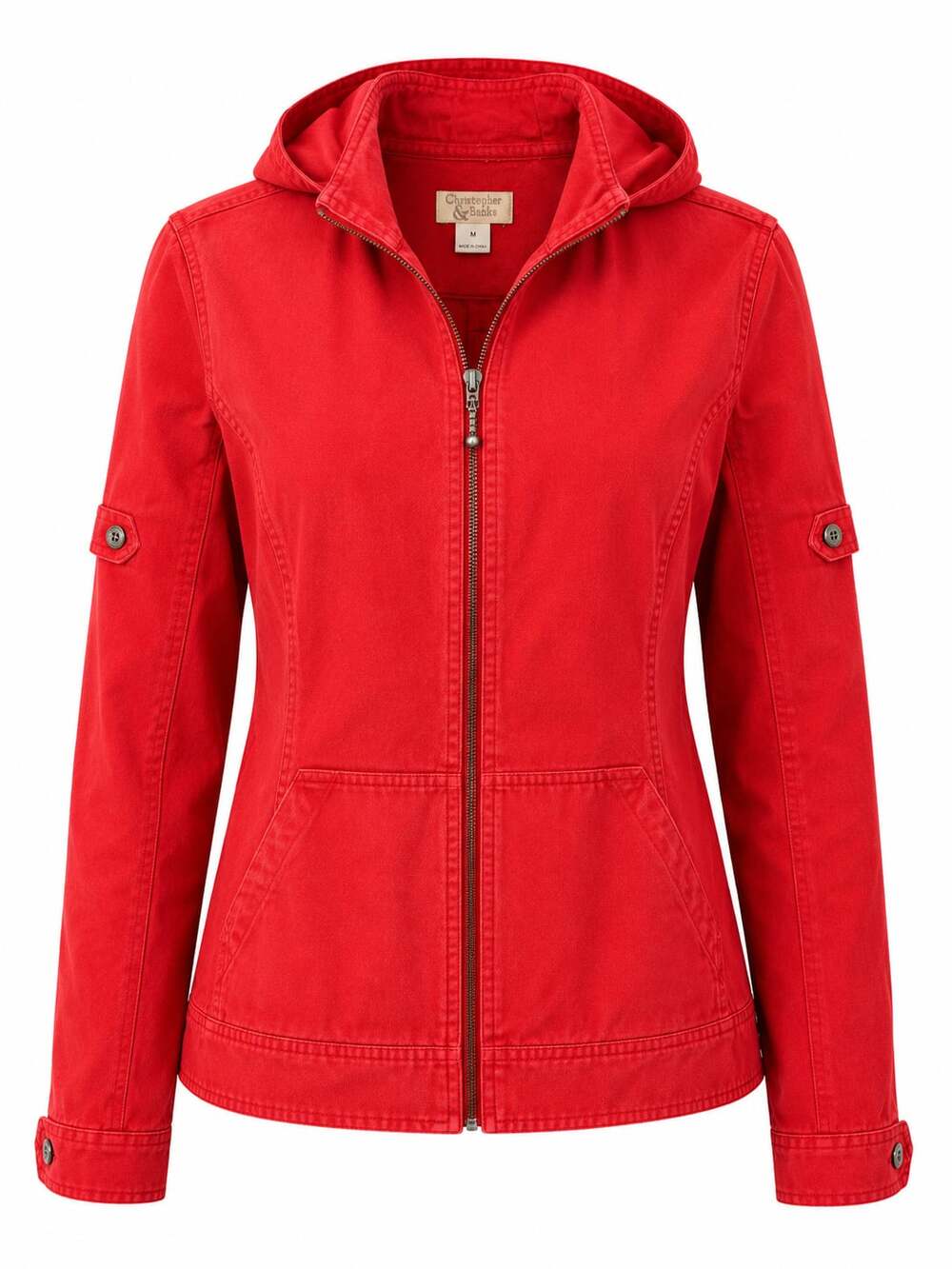 Christopher & Banks Women's Red Full Zip Hooded Utility Jacket Size M
